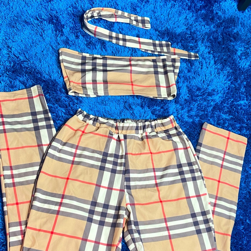 Burberry pants set with tube top